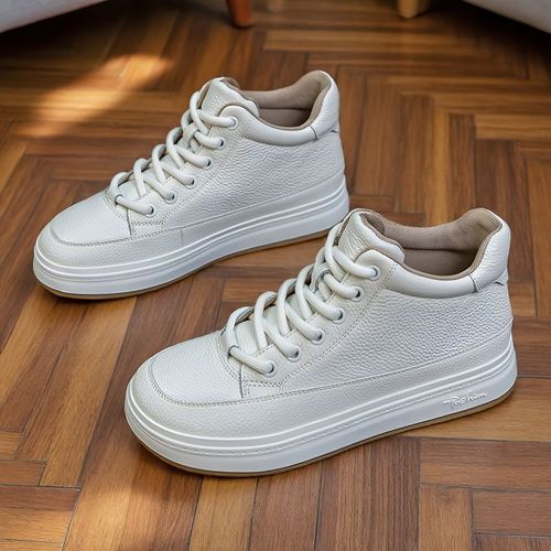 头层牛皮加绒高帮软底小白鞋女新款保暖休闲百搭平底板鞋短靴女冬主图