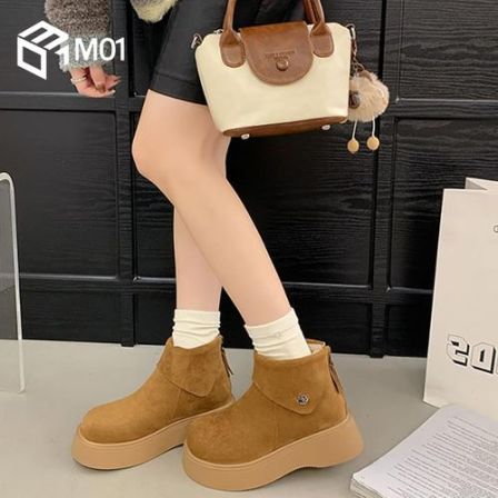 M01厚底雪地靴女冬加绒加厚短靴防滑新款外穿保暖东北棉鞋面包鞋