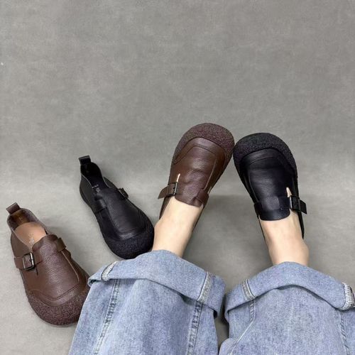 2263-3新款2026春季纯色套脚百搭舒适牛皮单鞋复古休闲百搭女鞋主图