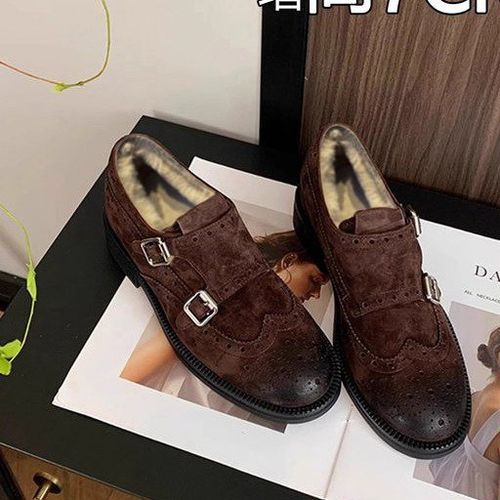 牛皮版~复古内加绒保暖乐福鞋冬季棉鞋女2025年新款英伦风小皮鞋主图