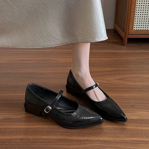 粗跟3cm浅口单鞋女新款不累脚玛丽珍鞋通勤百搭尖头一字带单鞋女主图