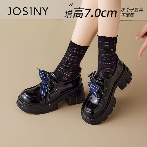 卓诗尼英伦风通勤粗跟小皮鞋2026新款春季蝴蝶结厚底乐福鞋单鞋女主图