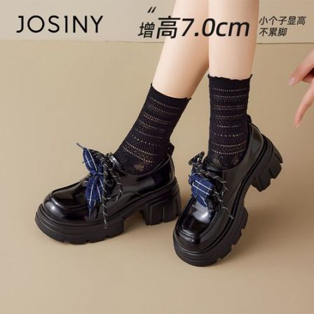 卓诗尼英伦风通勤粗跟小皮鞋2026新款春季蝴蝶结厚底乐福鞋单鞋女