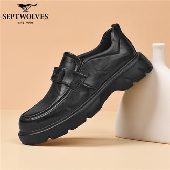 七匹狼男鞋一脚蹬乐福鞋透气休闲风商务休闲皮鞋厚底百搭春季黑色