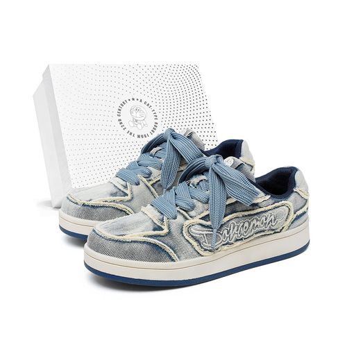 哆啦A梦复古板鞋秋冬男款增高鞋小众刺绣流苏水洗色潮流百搭鞋X主图