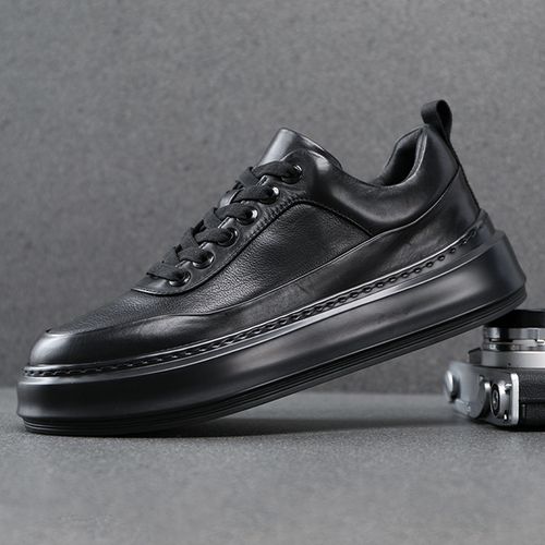 广州皮鞋男鞋秋季2024新款真皮休闲鞋男潮流厚底纯牛皮鞋子男板鞋主图