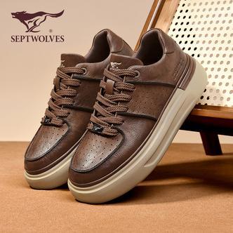 七匹狼男鞋春季时尚痞帅高级感皮鞋男士黑色百搭休闲厚底增高板鞋