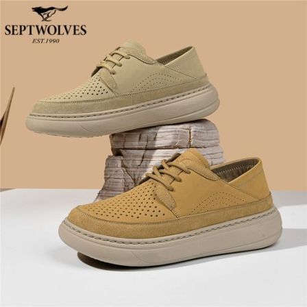 七匹狼男鞋春夏季英伦风复古休闲皮鞋男软底黄色高端皮鞋休闲鞋