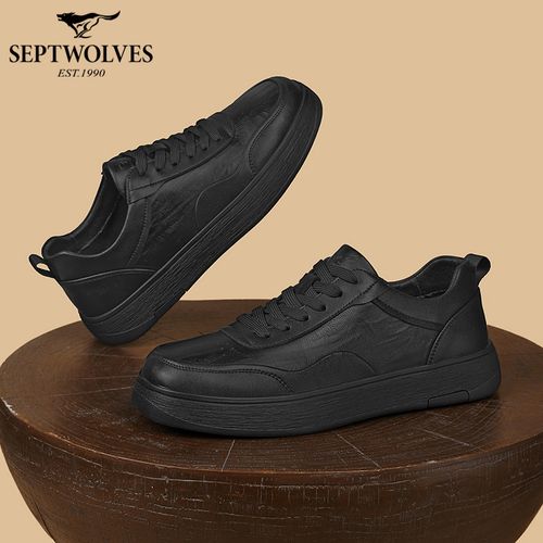 七匹狼男鞋板鞋商务风透气圆头休闲皮鞋秋季春季软底休闲鞋黑色主图