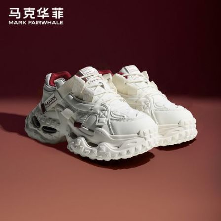 马克华菲男鞋厚底老爹鞋2026新款春季黑色增高鞋子男士运动休闲鞋