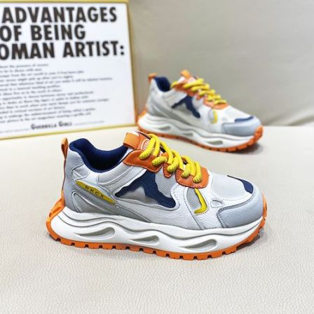 春季新款2026年时尚休闲鞋百搭低帮潮鞋厚底增高透气皮网拼接男鞋