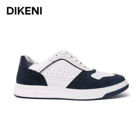 【品质牛皮】迪柯尼时尚蓝白撞色拼接男士运动休闲板鞋