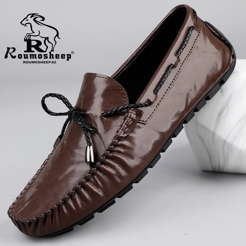 男鞋夏季2025新款时尚软底一脚蹬豆豆鞋透气乐福英伦休闲潮流皮鞋主图