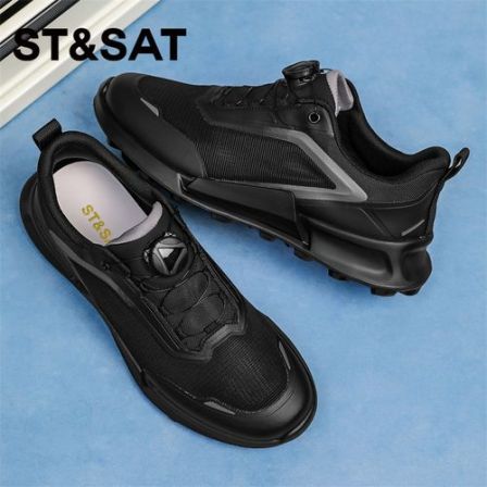 St&Sat/星期六男鞋网面鞋圆头休闲透气系带夏季软底黑色跑步韩版