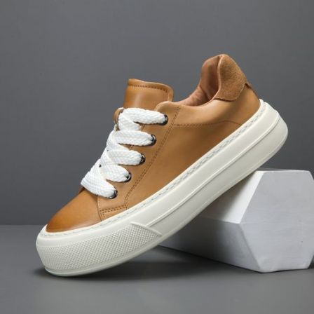 真皮板鞋男新款鞋子男潮流百搭厚底小白鞋头层牛皮男鞋男式休闲鞋