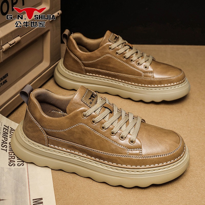 公牛世家新款软面皮板鞋百搭男款低帮工装鞋厚底上班痞帅休闲皮鞋主图