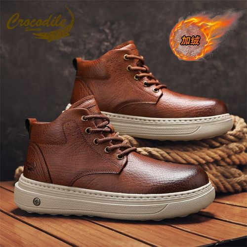 鳄鱼恤马丁靴男冬季加绒棉鞋中低帮英伦风皮靴防寒真皮男靴春季主图
