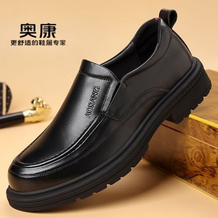 Aokang/奥康男鞋商务休闲皮鞋男士厚底真皮一脚蹬通勤舒适爸爸鞋