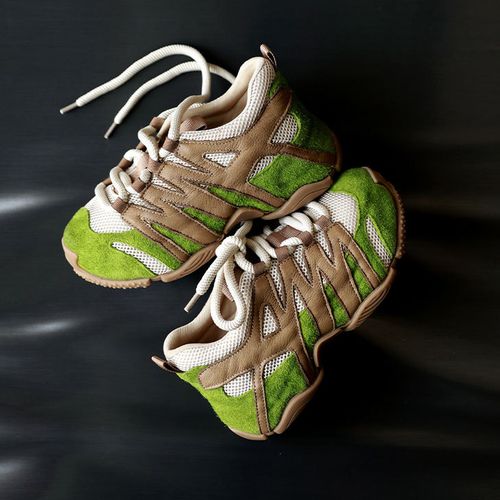 牛皮单鞋真皮拼接网布内增高运动款皮鞋休闲撞色春季新款主图