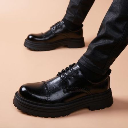 男士皮鞋真皮英伦风休闲圆头爆款正品内增高商务正装厚底德比鞋子