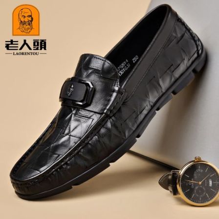 老人头豆豆鞋男真皮春季新款商务休闲皮鞋软底懒人鞋一脚蹬乐福鞋