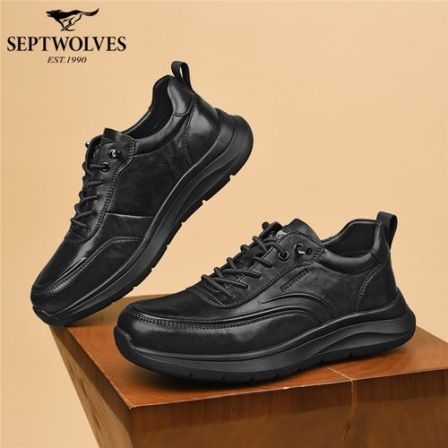 七匹狼男鞋2026新款素面休闲皮鞋亮面皮鞋工作休闲鞋冬季春季黑色