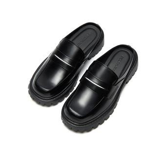 PCLP超轻乐福半拖一脚蹬开边珠牛皮乐福老钱增高轻量化拖鞋