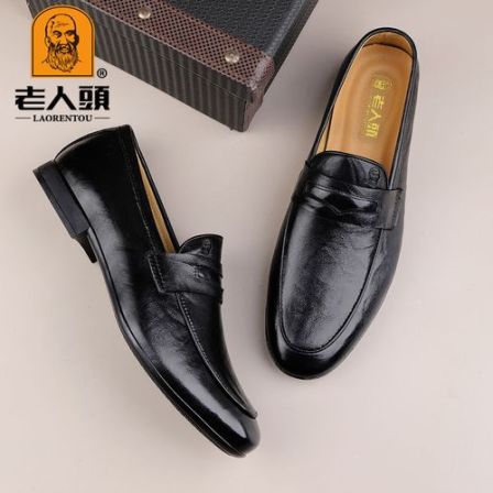 老人头男士商务正装透气休闲皮鞋增高软底懒人鞋真皮舒适百搭英伦