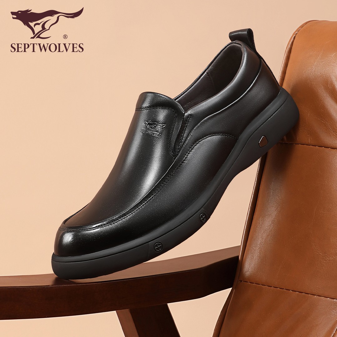 七匹狼真皮休闲商务皮鞋2026春季新款牛皮透气百搭软底男士乐福鞋主图