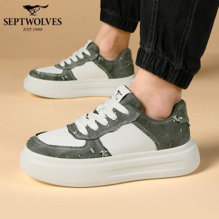 七匹狼男鞋春夏新款白绿颜色低帮时尚轻便活力百搭透气休闲板鞋