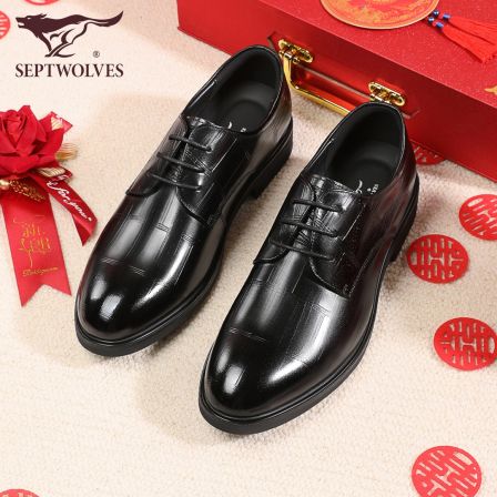 七匹狼皮鞋男2026春季新款真皮牛皮结婚新郎皮鞋高端商务德比皮鞋