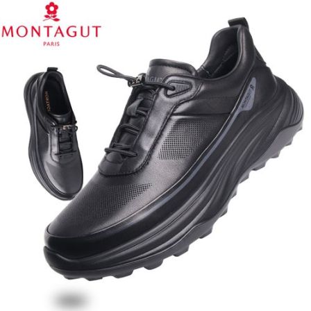 梦特娇男鞋新款缓震软弹超轻厚底增高鞋真牛皮时尚运动风休闲皮鞋