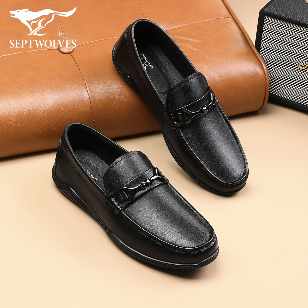 七匹狼男鞋2026新款一脚蹬皮鞋舒适软底豆豆鞋真皮休闲百搭乐福鞋主图