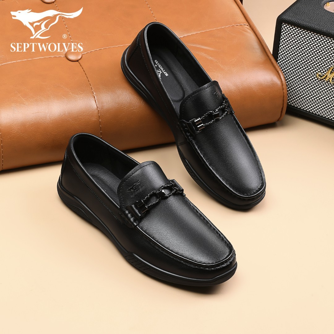 七匹狼皮鞋男2026新款真皮商务休闲皮鞋通勤百搭软底乐福豆豆鞋男主图