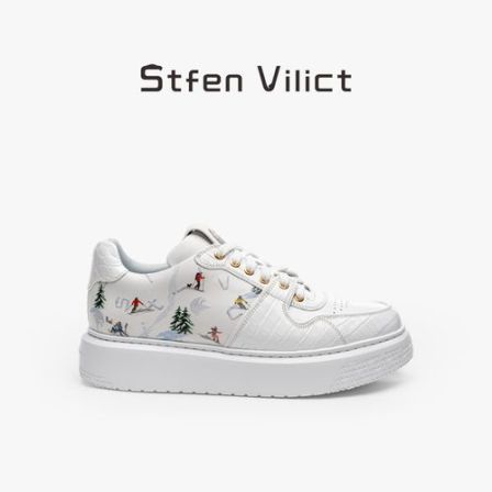 威廉史蒂芬SV088增高系列小白鞋男款象牙白擦色鳄鱼皮拼牛皮板鞋