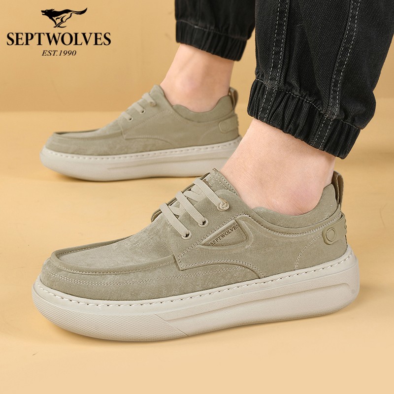 七匹狼男鞋春季一脚蹬韩版中帮运动男士鞋子低帮时尚青年帆布男鞋主图