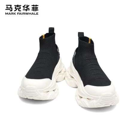马克华菲高帮鞋男士2026新款潮流运动飞织鞋厚底增高休闲鞋男鞋子