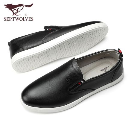 七匹狼男士休闲皮鞋一脚蹬懒人乐福鞋百搭板鞋男透气软底真皮男鞋