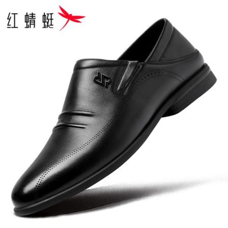 红蜻蜓男鞋春款套脚可踩脚一脚蹬真皮休闲皮鞋头层牛皮软底英伦风