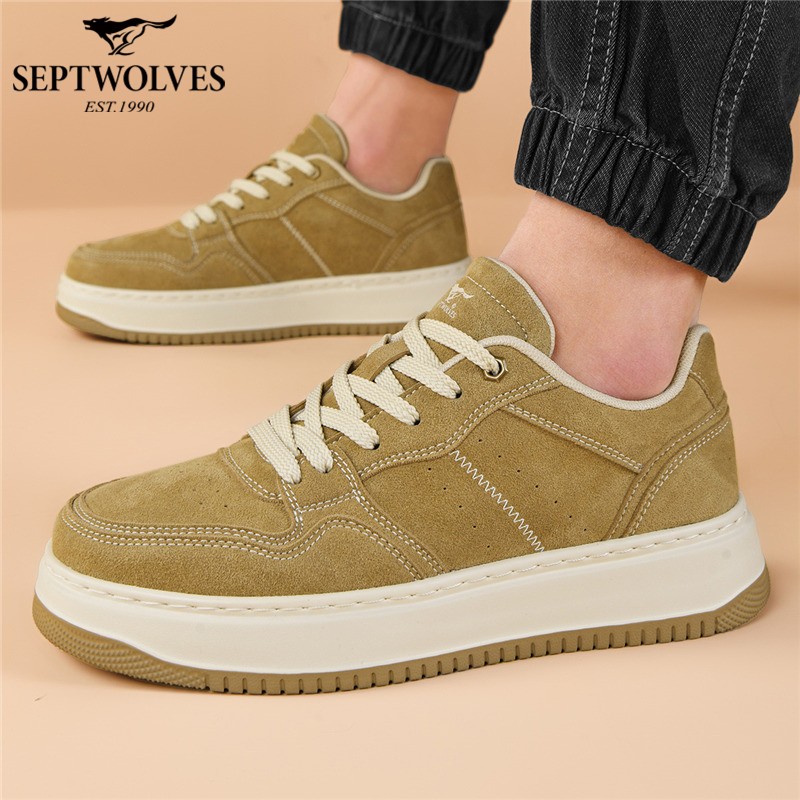七匹狼男鞋春夏透气防滑男白低帮皮鞋百搭男士潮流厚底休闲板鞋主图