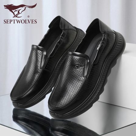 七匹狼皮鞋男2026新款冲孔透气防臭休闲皮鞋真皮柔软缓震乐福鞋男