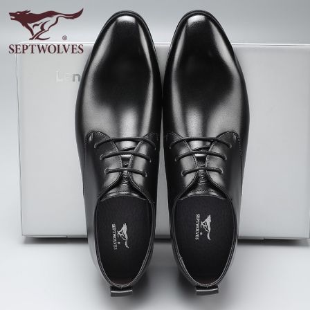 七匹狼皮鞋男真皮商务正装德比鞋2026春季新款黑色结婚新郎皮鞋
