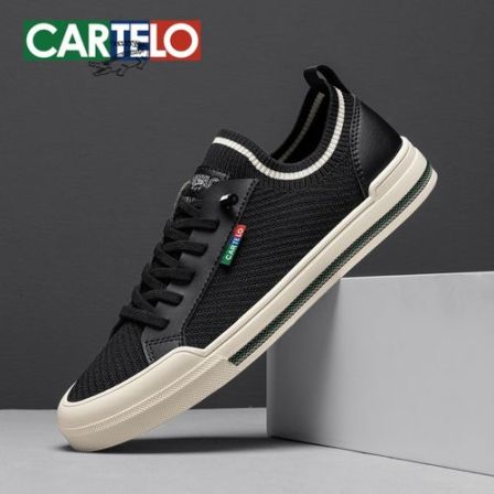 卡帝乐鳄鱼2026新款春季男士黑色布鞋透气飞织懒人一脚蹬软底男鞋