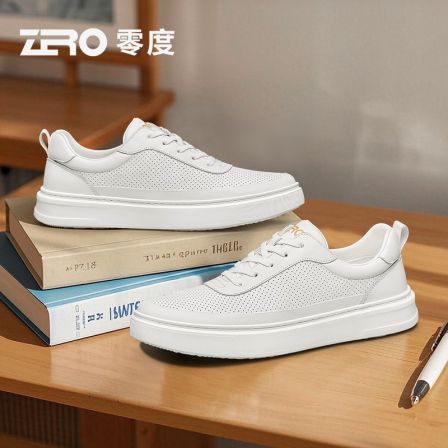 零度板鞋男真皮时尚休闲百搭小白鞋2025夏季新款冲孔透气镂空皮鞋