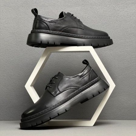 头层牛皮工装大头皮鞋男秋季透气真皮轻便厚底橡胶发泡软底马丁鞋