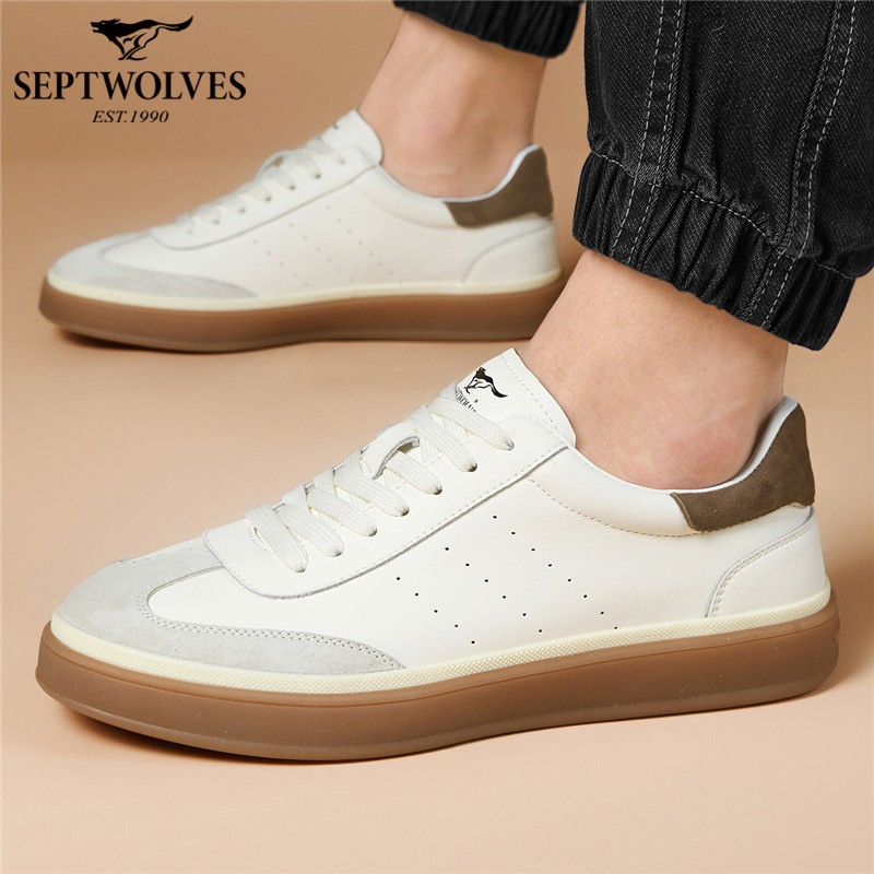 七匹狼男鞋休闲纯色休闲板鞋男白低帮鞋复古系带男士透气德训鞋主图