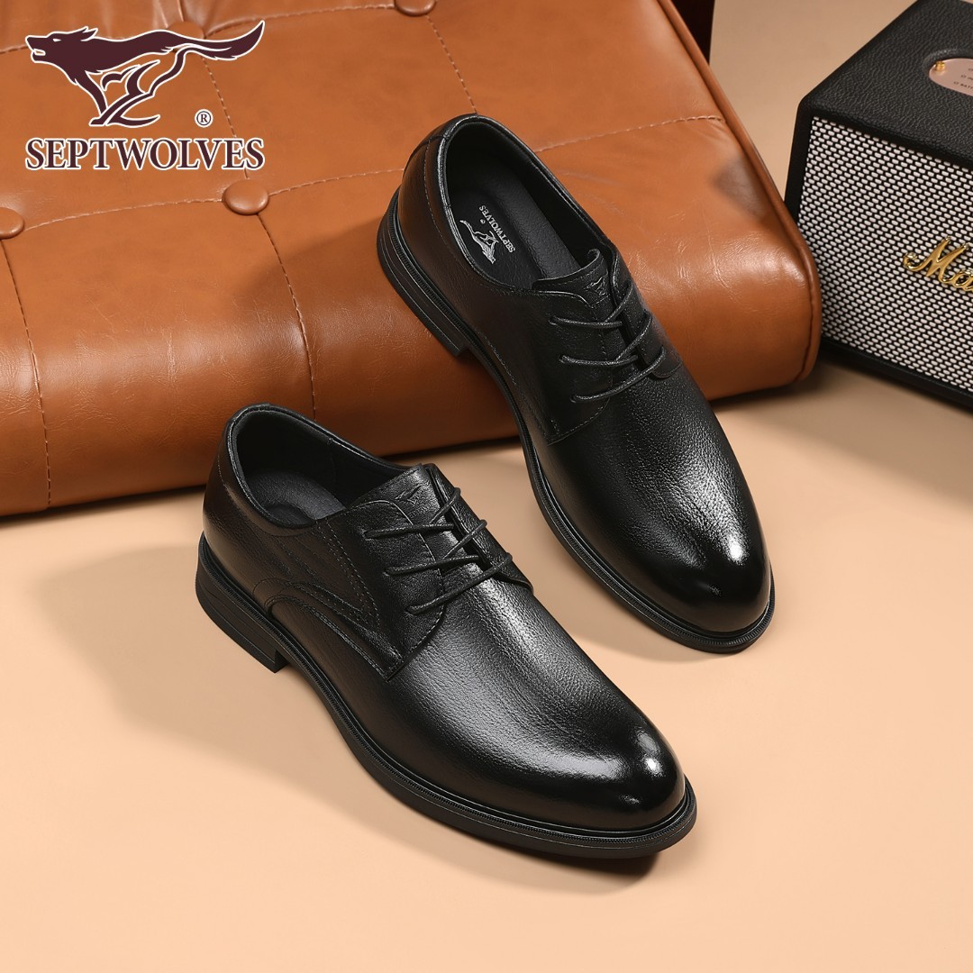 七匹狼皮鞋男2026春季新款正装商务真皮皮鞋通勤婚宴男士黑色皮鞋主图