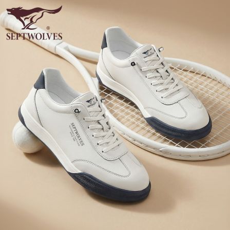 七匹狼男鞋2026春季新款时尚百搭休闲板鞋舒适透气软底白色德训鞋