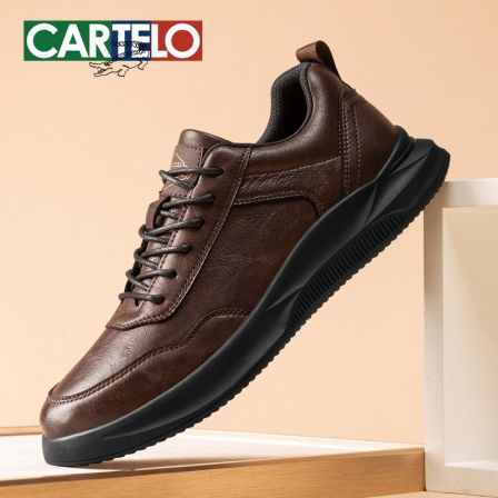 卡帝乐鳄鱼秋冬休闲男鞋软底时尚皮鞋商务百搭低帮运动鞋厚底增高