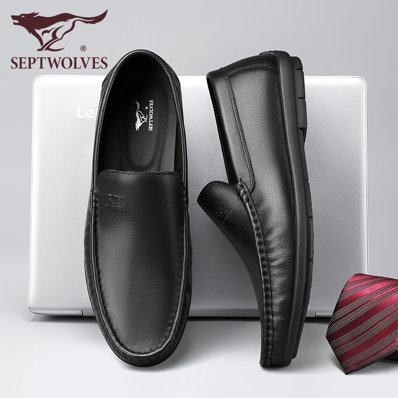 七匹狼男鞋2026春秋新款男士真皮豆豆鞋一脚蹬软皮软底休闲乐福鞋主图